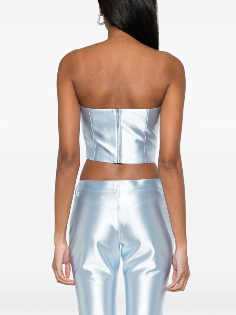 Blue Shiny Suiting Cropped Top