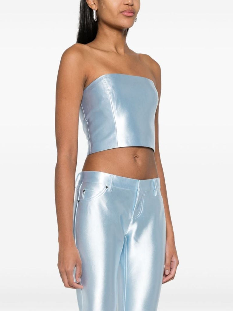 Blue Shiny Suiting Cropped Top