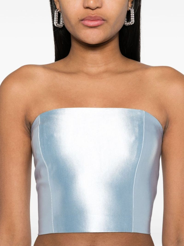 Blue Shiny Suiting Cropped Top