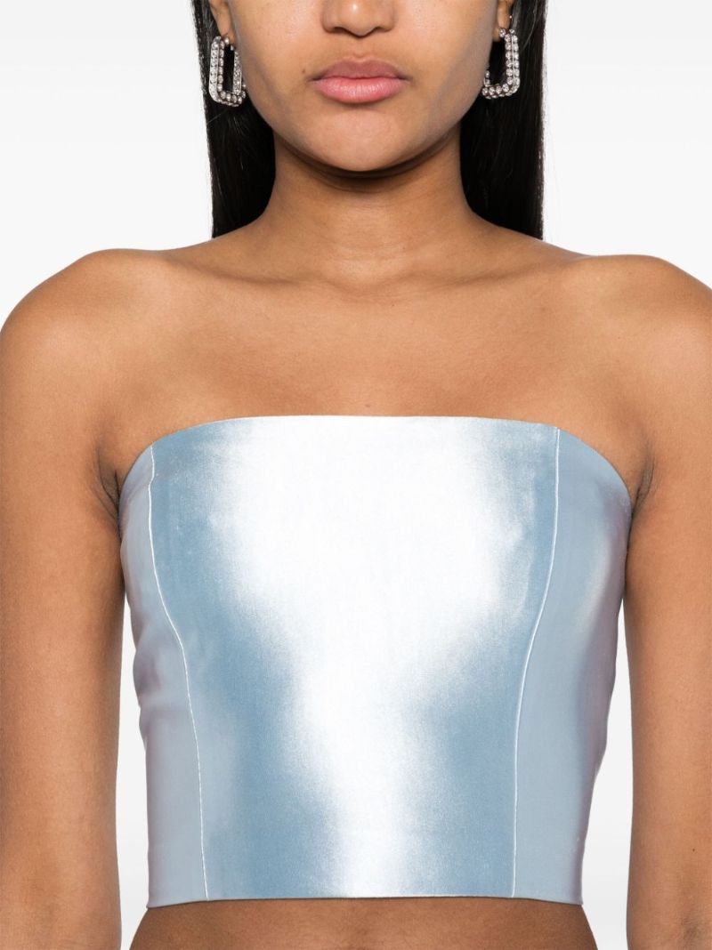 Blue Shiny Suiting Cropped Top