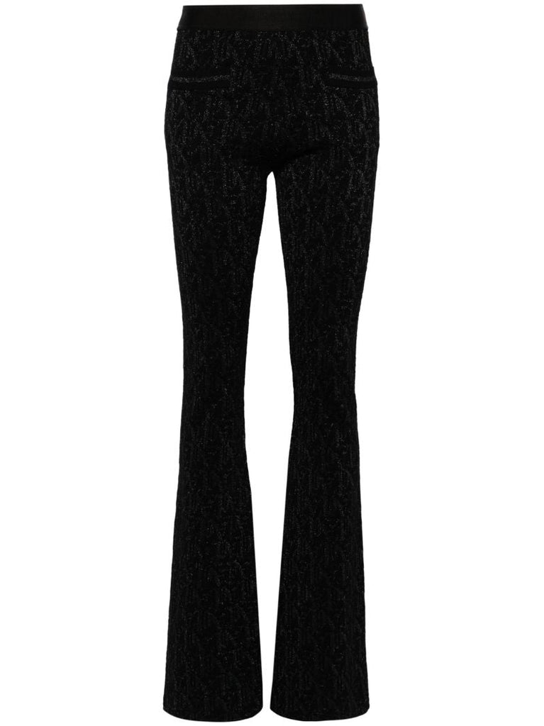 Black Monogram-jacquard Knitted Flared Trousers