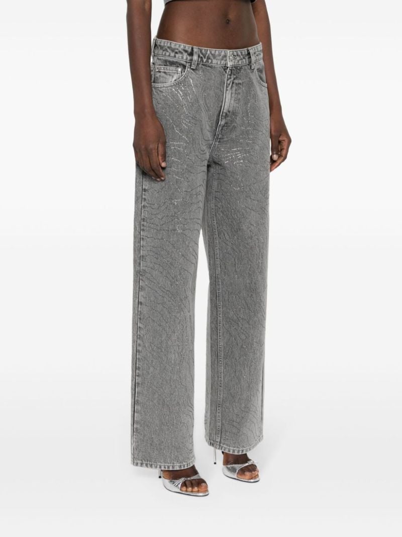 Grey Rhinestone Wide-leg Jeans