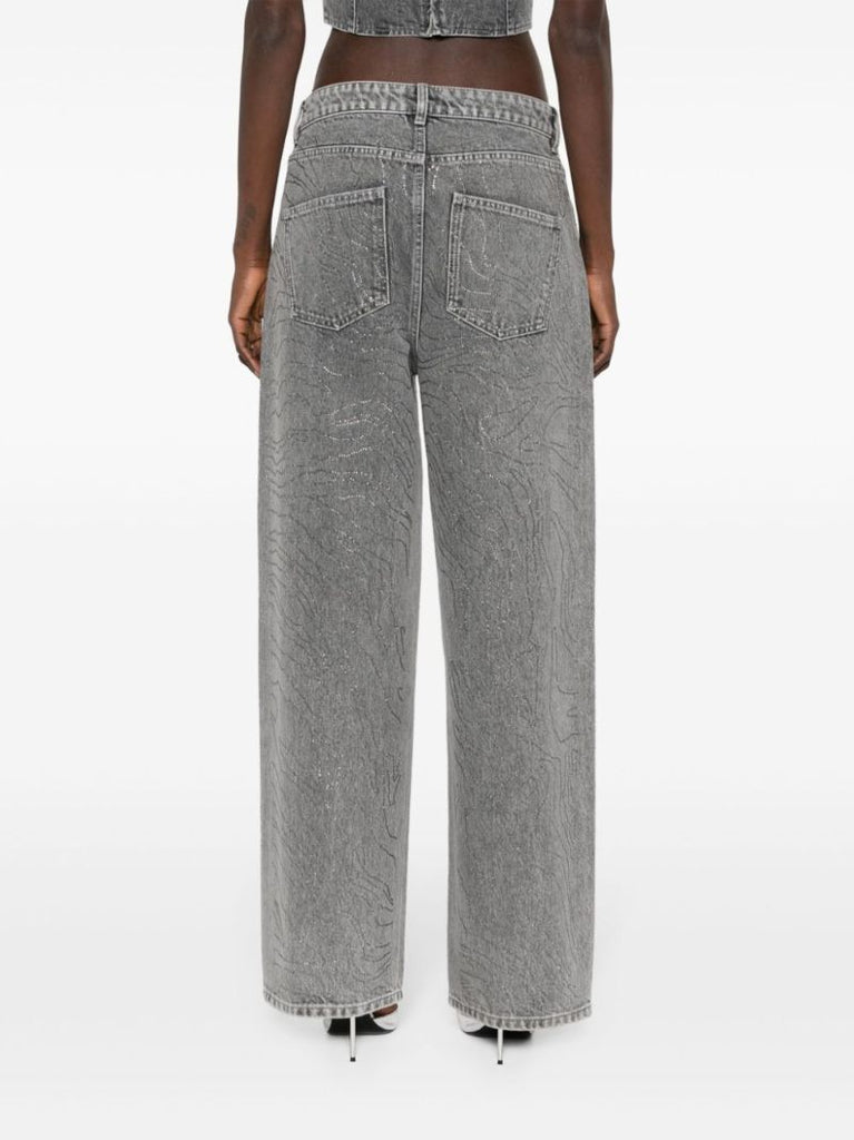 Grey Rhinestone Wide-leg Jeans