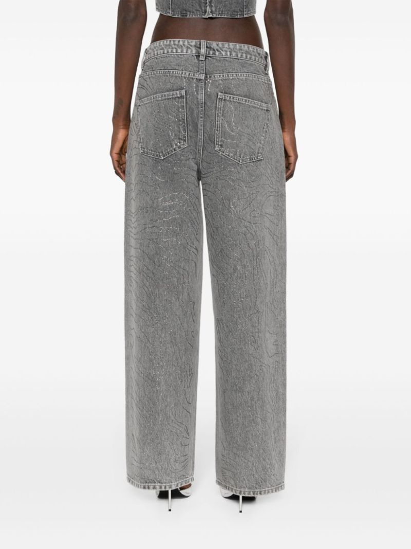 Grey Rhinestone Wide-leg Jeans