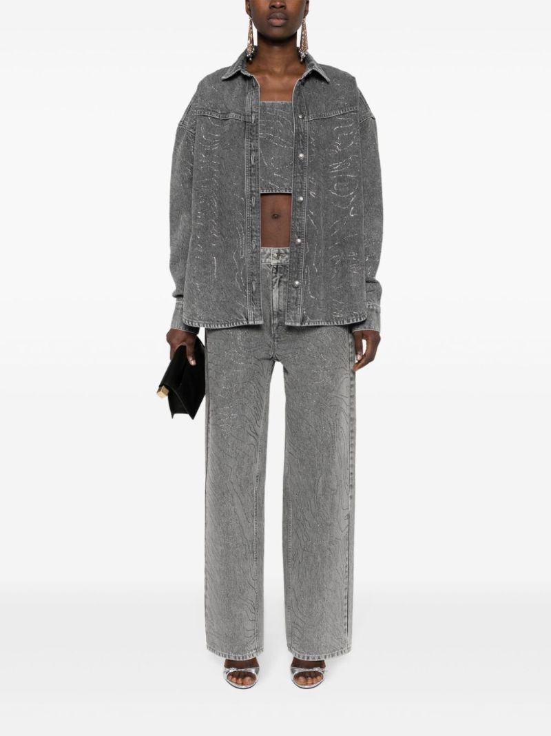 Grey Rhinestone Wide-leg Jeans