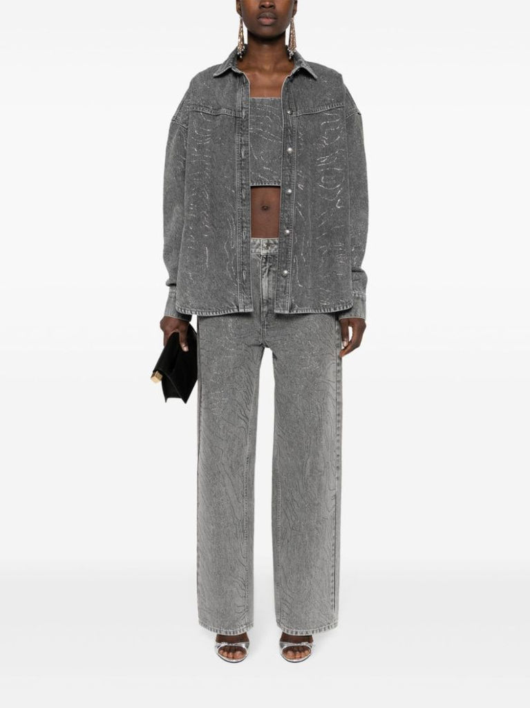 Grey Rhinestone Wide-leg Jeans