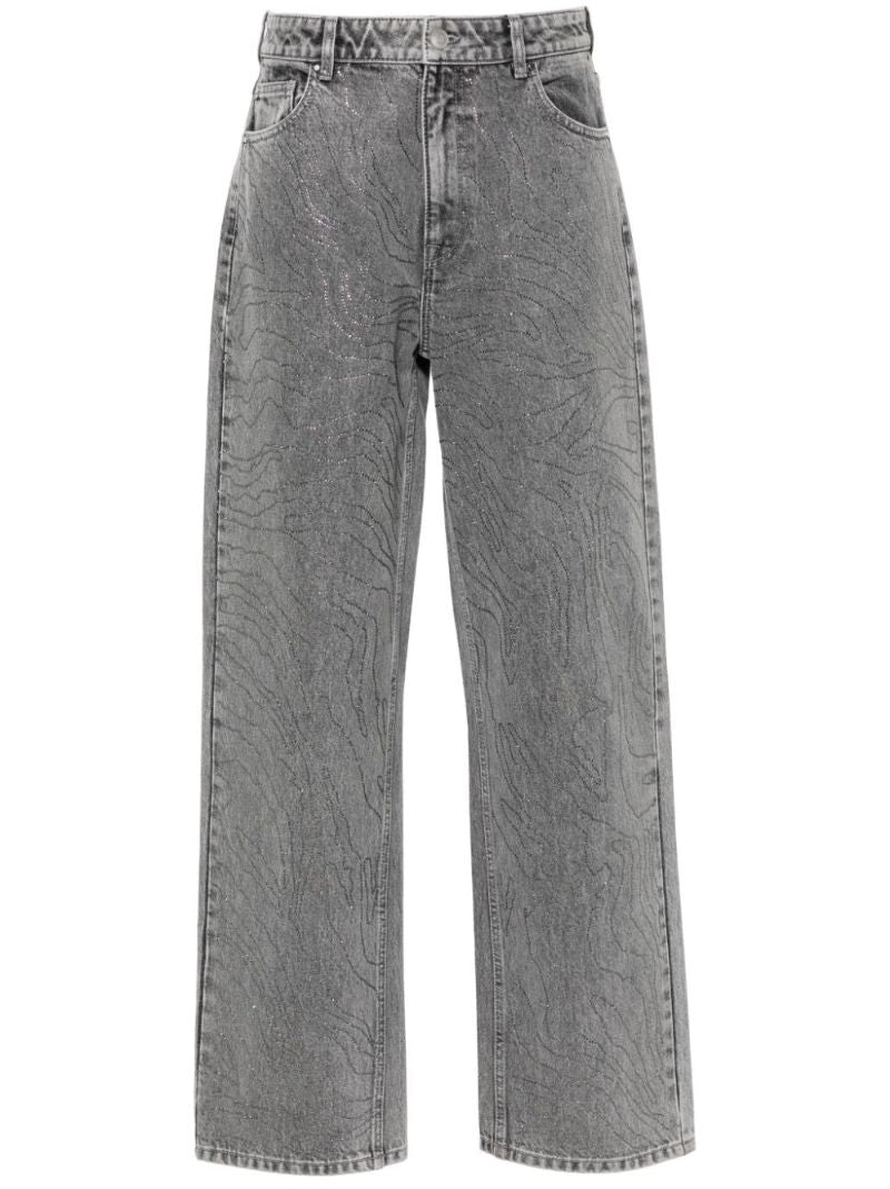 Grey Rhinestone Wide-leg Jeans