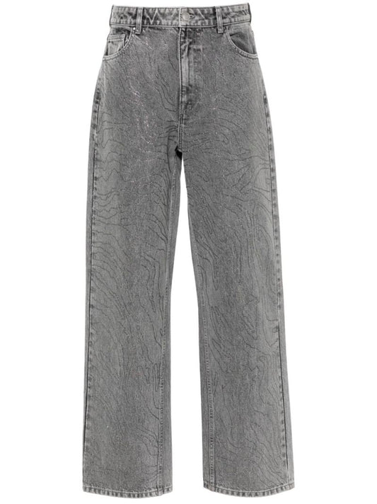 Grey Rhinestone Wide-leg Jeans