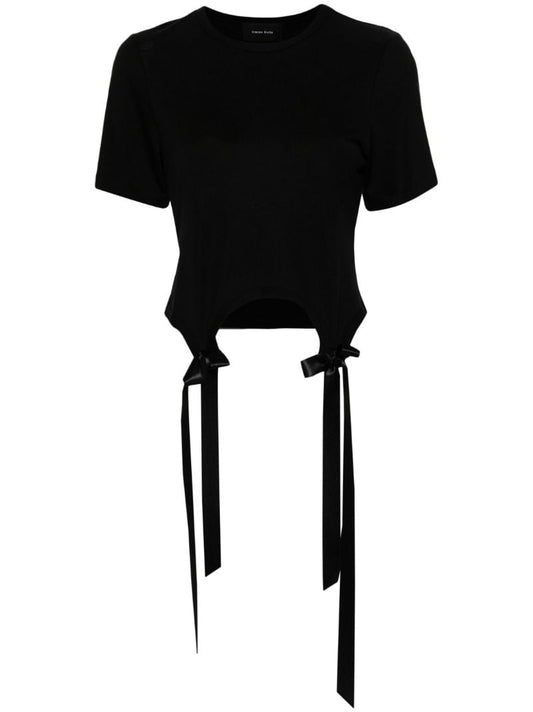 Black Bow-embellished Cotton T-shirt