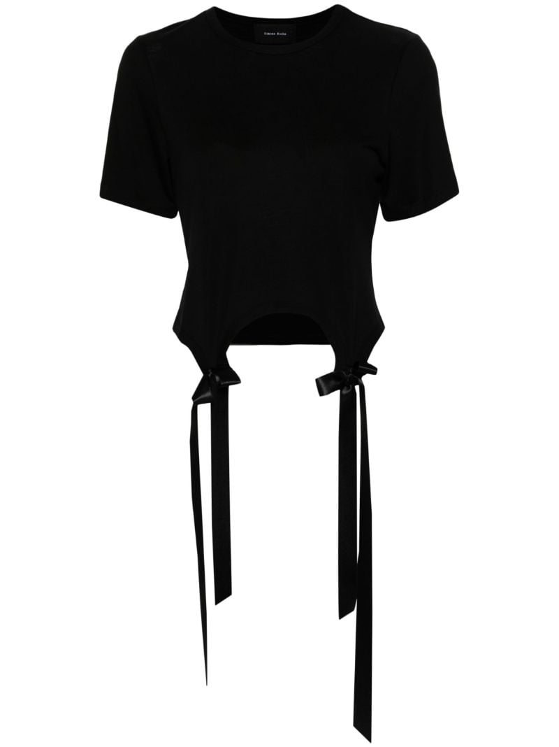 Black Bow-embellished Cotton T-shirt