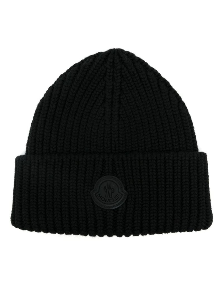 Black Logo-applique Wool Beanie