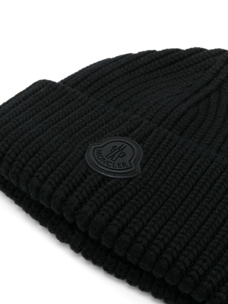Black Logo-applique Wool Beanie