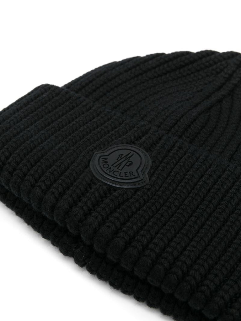 Black Logo-applique Wool Beanie
