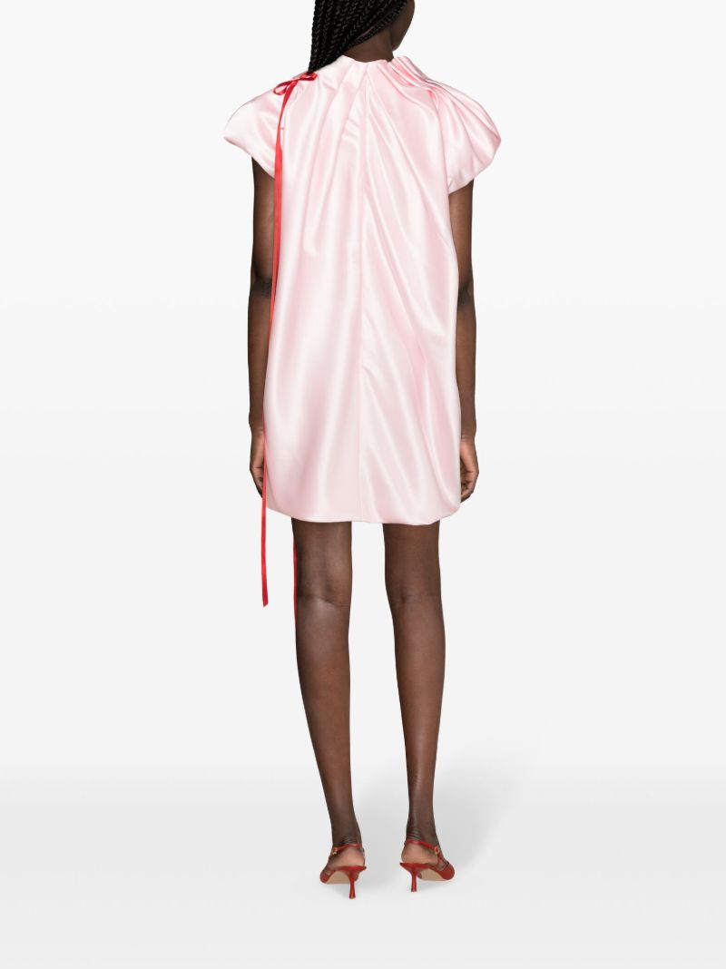 Pink Pleat-detail Satin Minidress