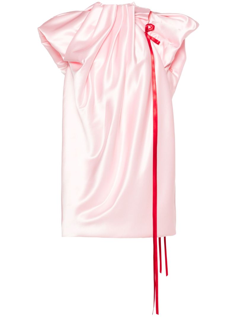 Pink Pleat-detail Satin Minidress