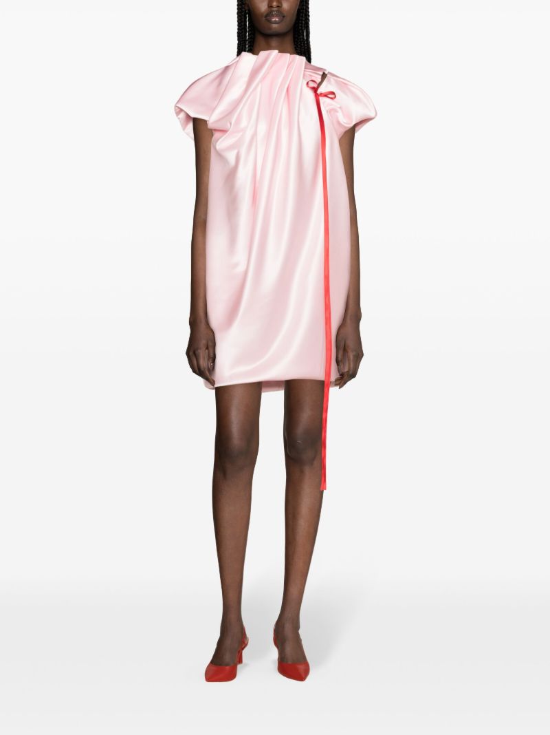 Pink Pleat-detail Satin Minidress