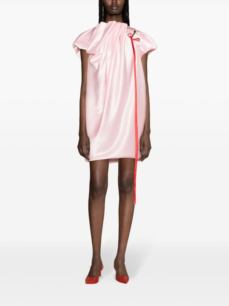 Pink Pleat-detail Satin Minidress