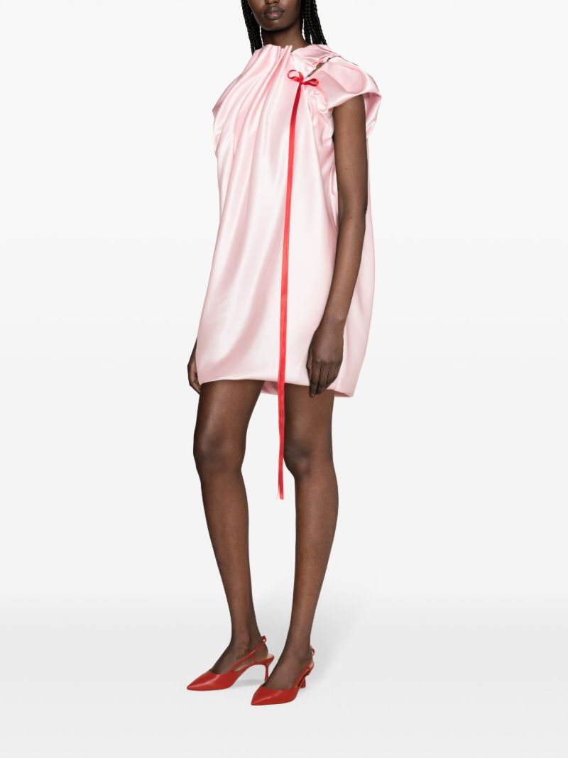 Pink Pleat-detail Satin Minidress
