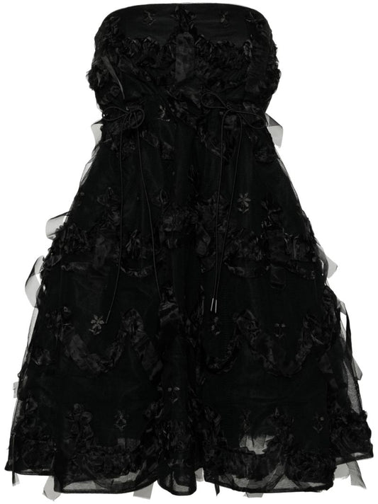 Black Ruffled Tulle Mini Dress