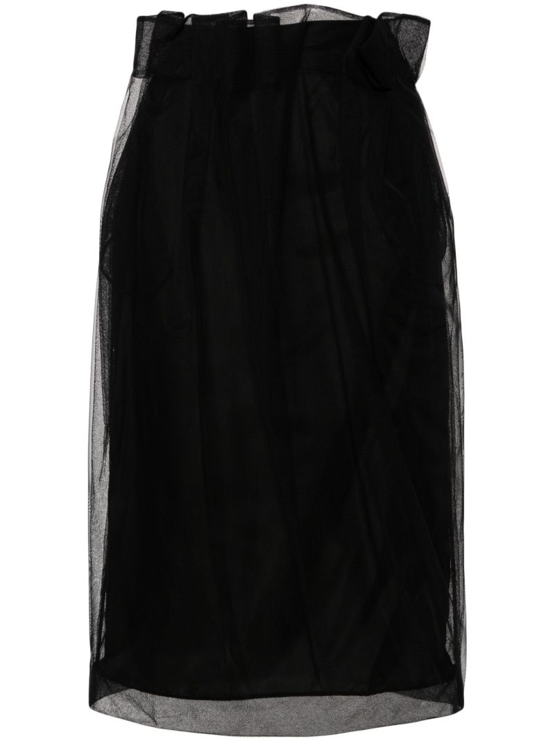 Black Draped Tulle Midi Skirt