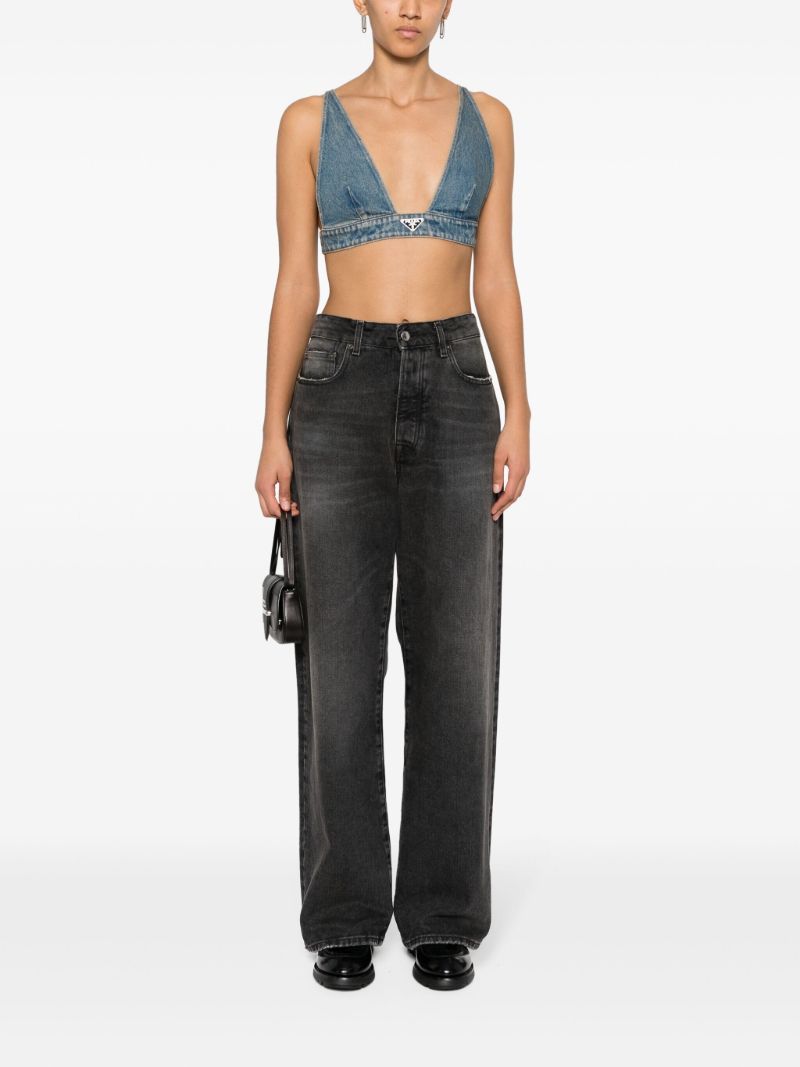 Blue Triangle-logo Denim Cropped Top