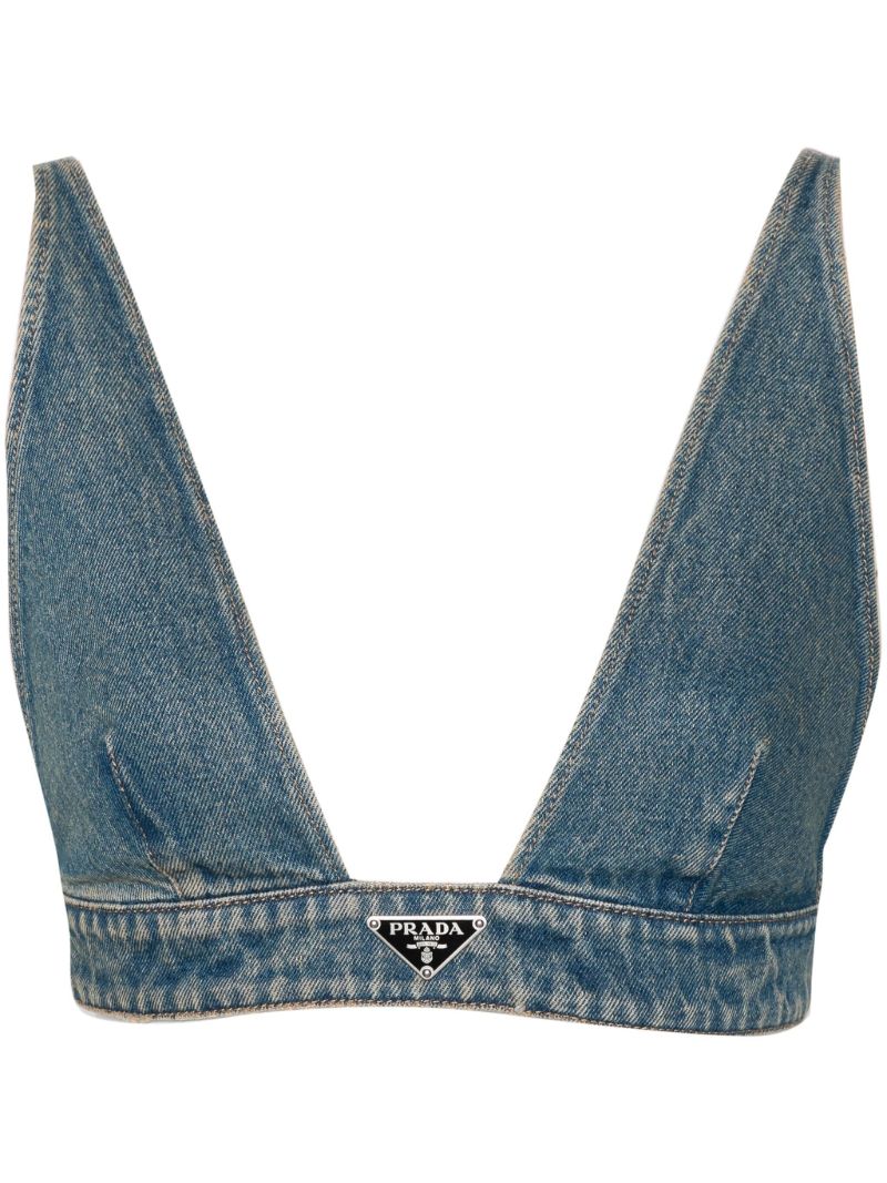 Blue Triangle-logo Denim Cropped Top