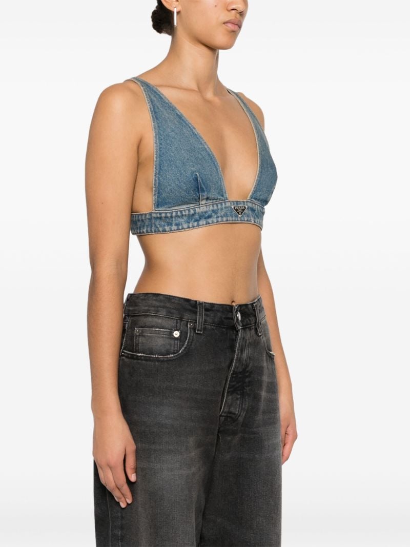 Blue Triangle-logo Denim Cropped Top