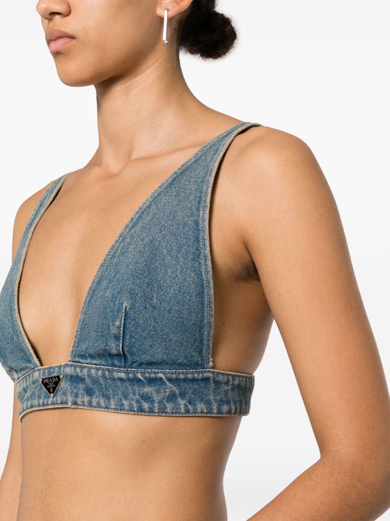 Blue Triangle-logo Denim Cropped Top