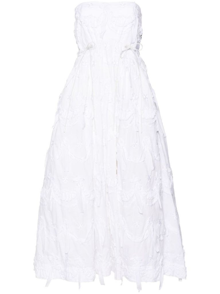 White Floral-embroidered Flared Dress