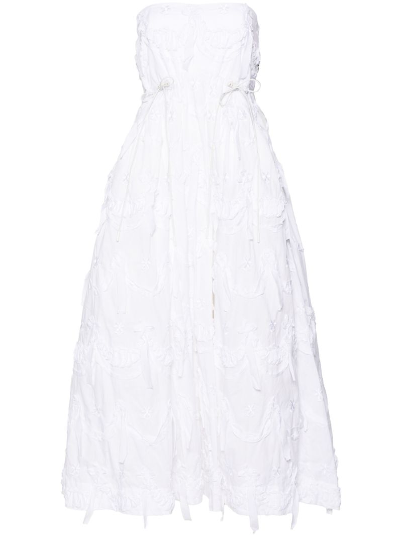 White Floral-embroidered Flared Dress