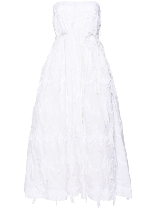 White Floral-embroidered Flared Dress