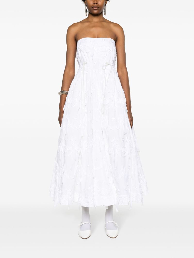 White Floral-embroidered Flared Dress