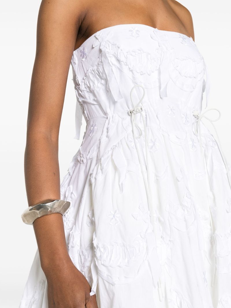 White Floral-embroidered Flared Dress