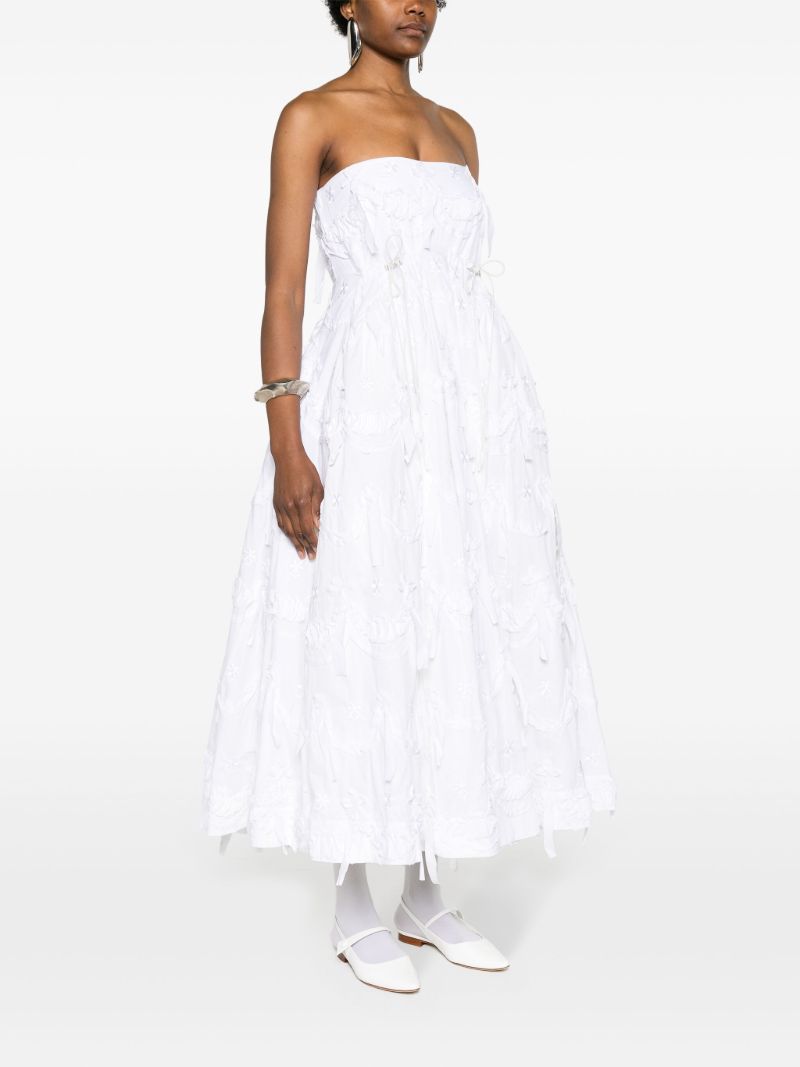 White Floral-embroidered Flared Dress