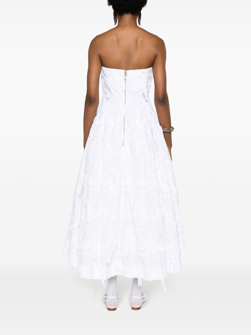 White Floral-embroidered Flared Dress