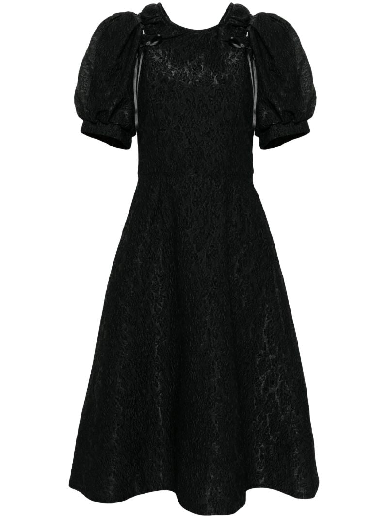 Black Cut-out Crinkled Midi Dress