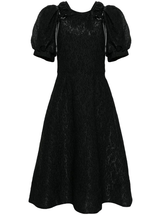 Black Cut-out Crinkled Midi Dress