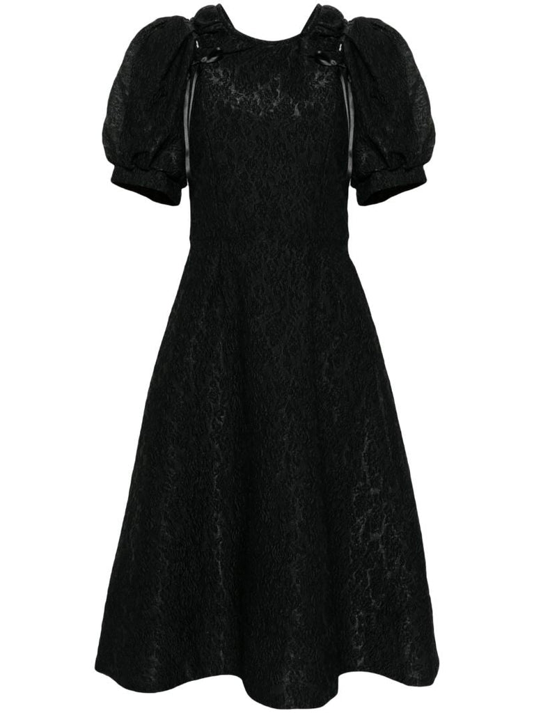 Black Cut-out Crinkled Midi Dress
