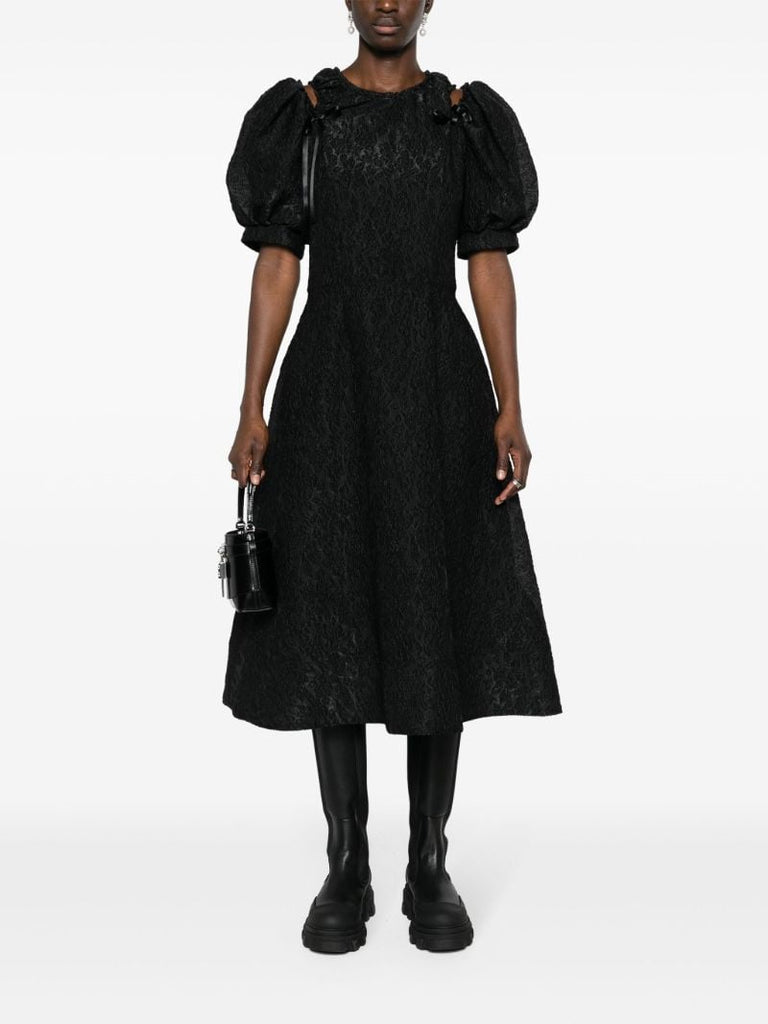 Black Cut-out Crinkled Midi Dress