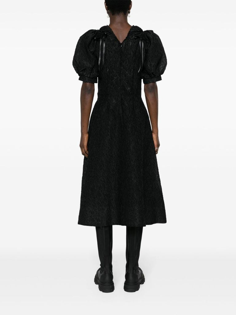 Black Cut-out Crinkled Midi Dress