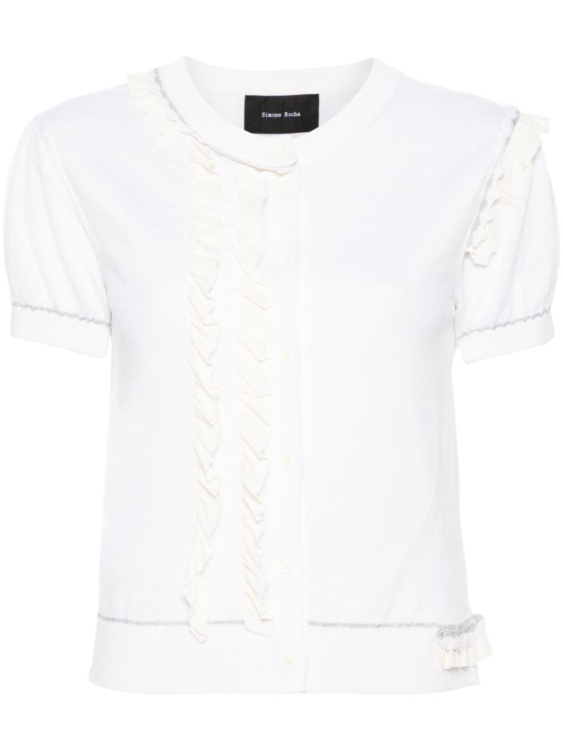 White Short-sleeved Ruffled Cardigan