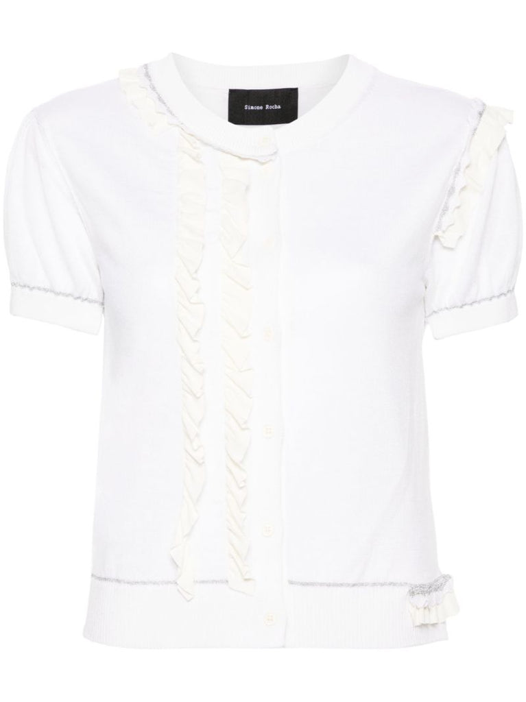 White Short-sleeved Ruffled Cardigan