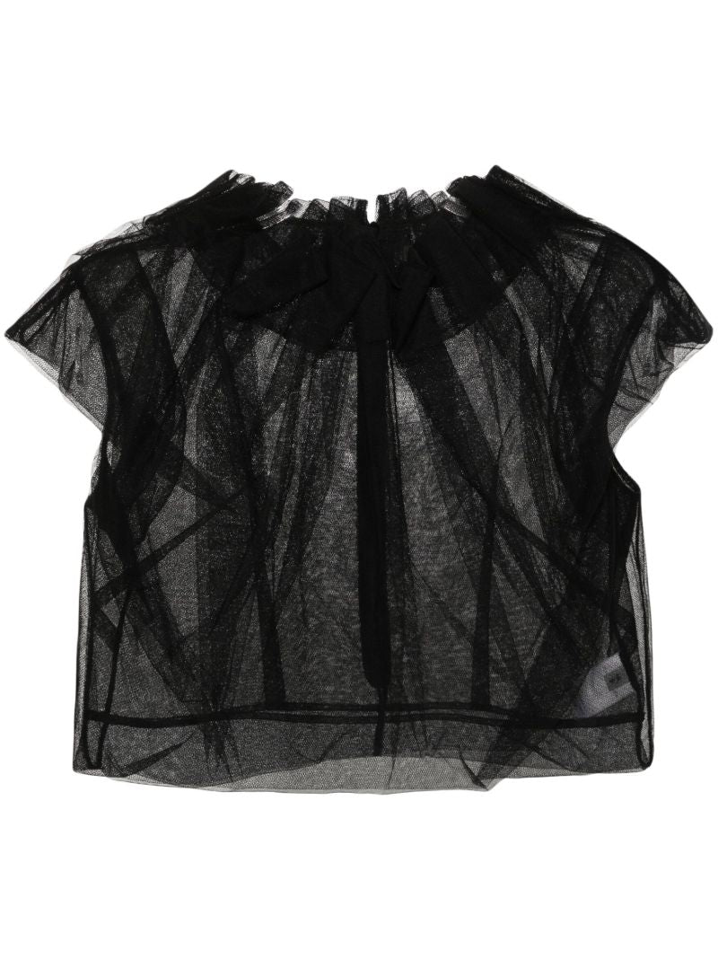 Black Ruffled-collar Tulle Blouse