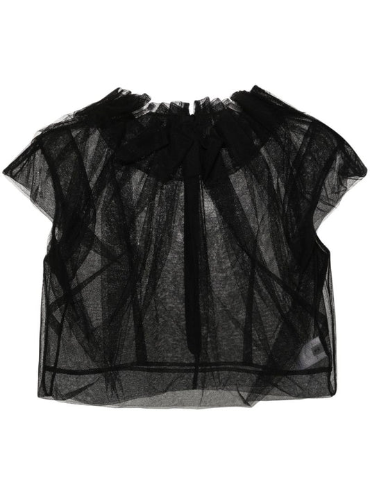 Black Ruffled-collar Tulle Blouse