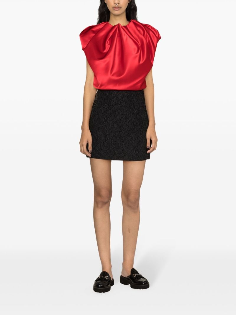 Red Draped Satin Cropped Blouse