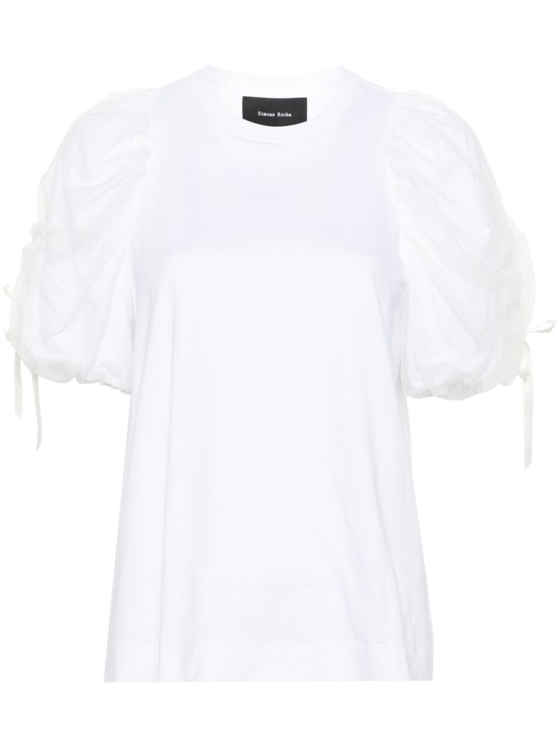 White Bow-embellished Cotton T-shirt