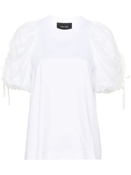 White Bow-embellished Cotton T-shirt