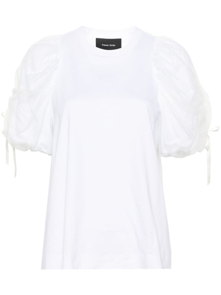 White Bow-embellished Cotton T-shirt