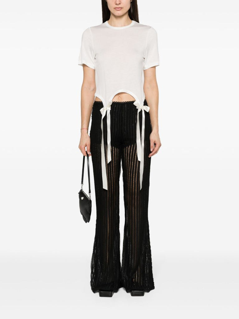 White Bow-embellished Cotton T-shirt