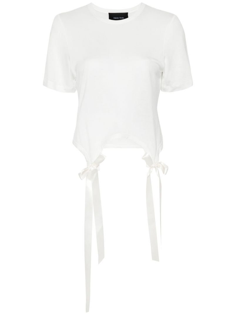 White Bow-embellished Cotton T-shirt